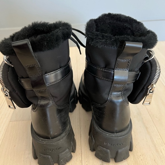 PRADA monolith leather and nylon biker boots with shearling lining black size 35 - Picture 2 of 8